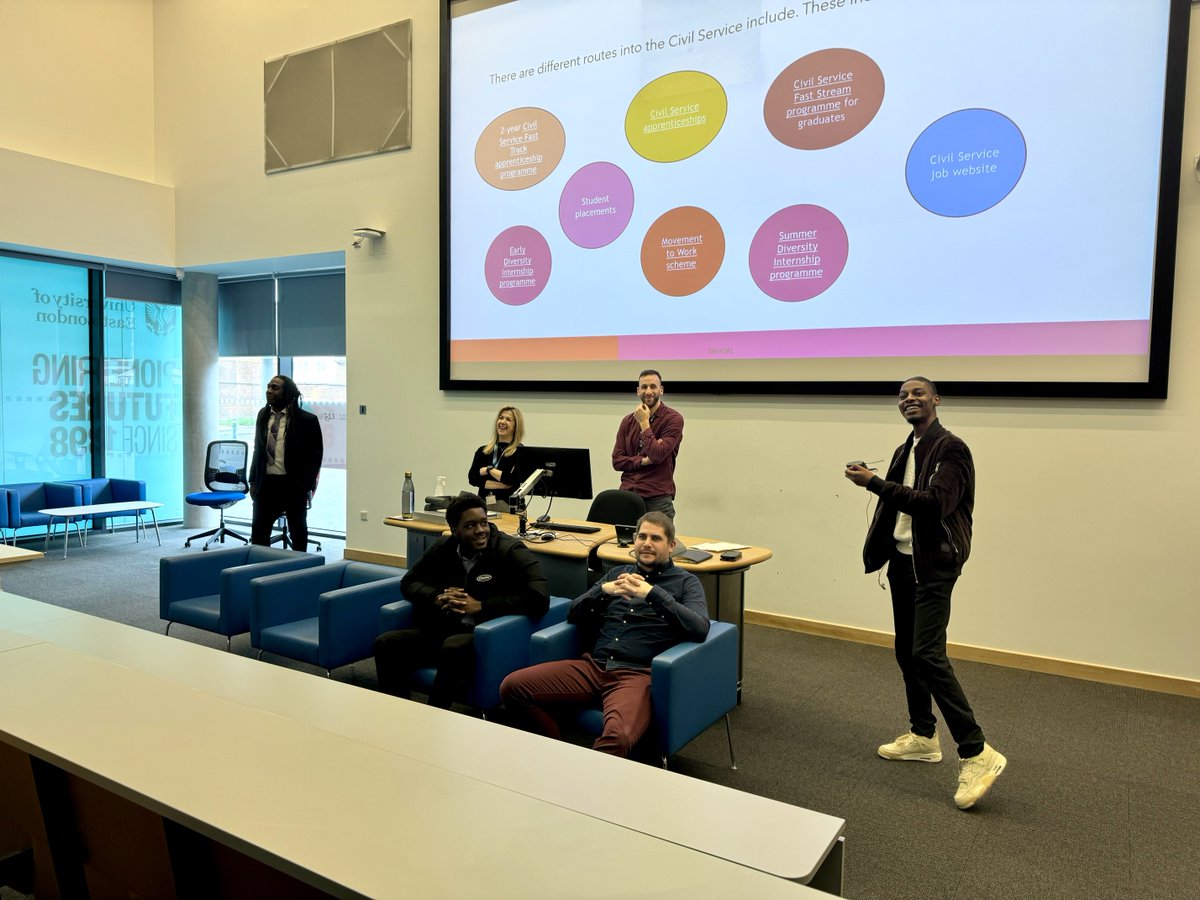 Our 3rd-year business students engaged with HMRC today! 🌟 They explored career paths within HMRC & Civil Service, delving into apprenticeships and Fast Stream Programs. Thanks to @HMRCgovuk's Hugh McDonald, Jersey Dos Santos, Benjamin Biswell & Joseph Lennox for the insights.