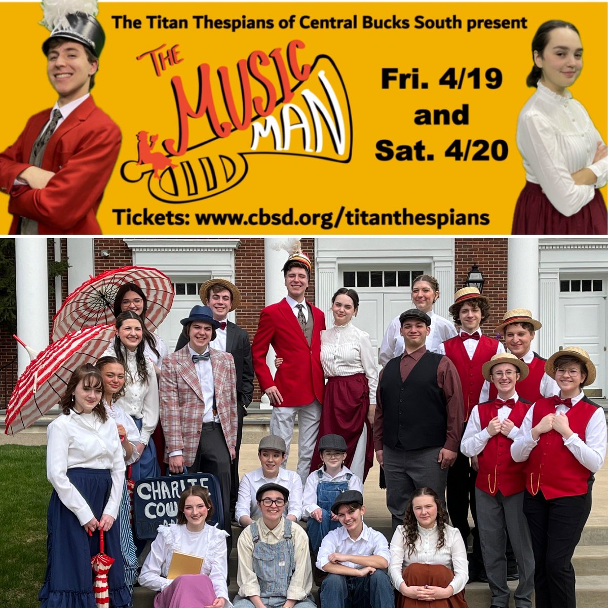 The Titan Thespians Drama Club is about to present their 40th mainstage show, “The Music Man”!   The performances are April 19 at 7:30 PM, and April 20 at 2 and 7:30 PM.  Tickets can be purchased online by visiting cbsd.org/titanthespians