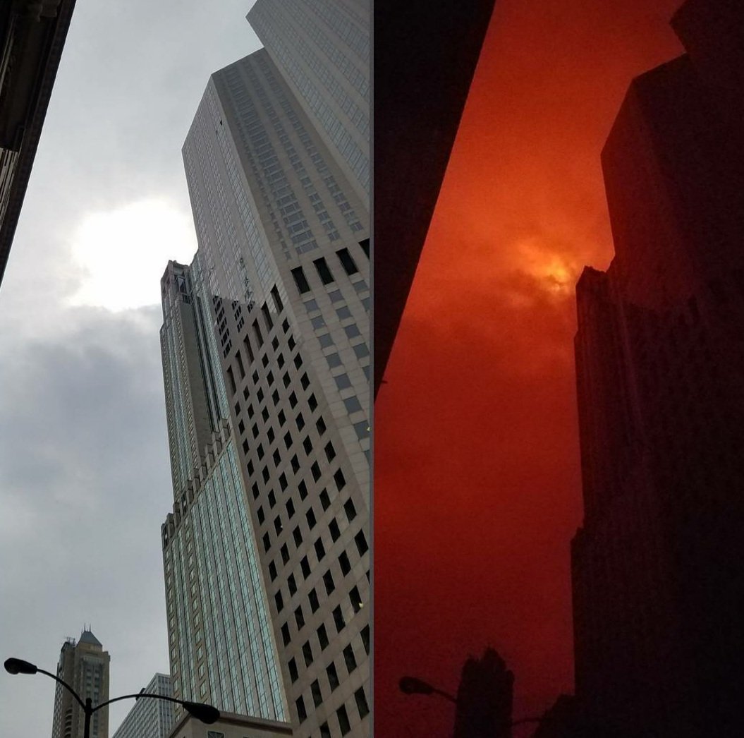 There's an eclipse happening today that I'm not gonna be watching, but I took pictures of one years ago through the protective glasses! First shot was taken on a 100th floor observation deck, others at ground level once it was almost over. Last shot with apocalyptic vibes.