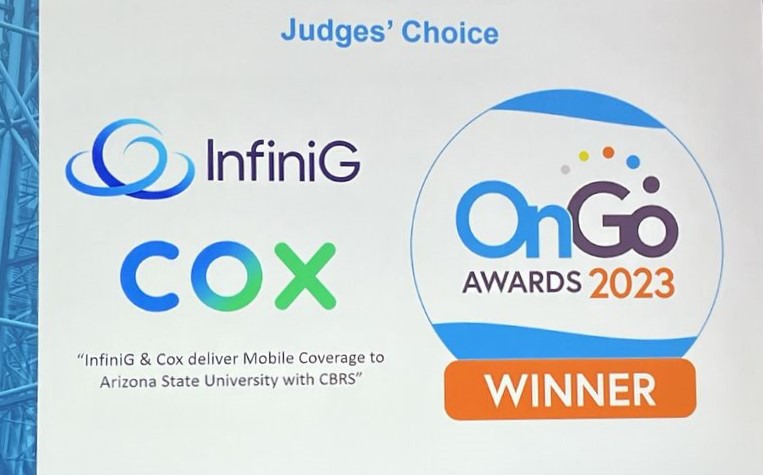 InfiniG and @CoxComm have secured the prestigious @OnGoWireless Excellence Award! We're beyond proud to be part of this winning team, leveraging our radios in collaboration to deliver Mobile Coverage via #CBRS, enhancing connectivity at @ASU. #nhaas