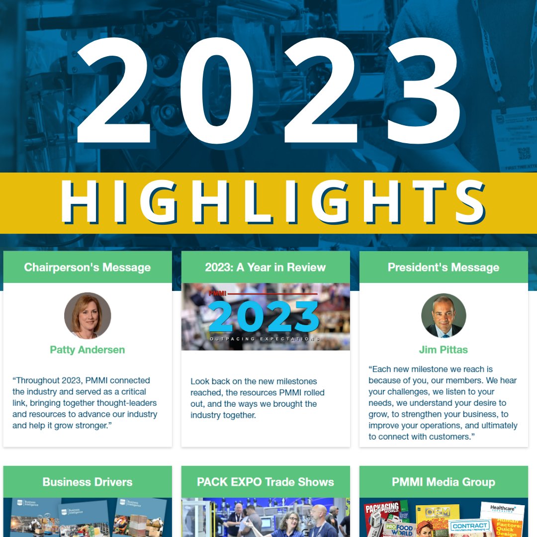 From networking events and meetings to record-breaking trade shows and more, 2023 brought PMMI members more resources and opportunities than ever before. View how: bit.ly/3UuvHnU