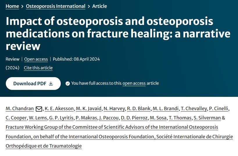 Hot off the press! Impact of #osteoporosis and osteoporosis #medications on fracture #healing. A narrative review’ by the IOF WG Fracture Working Group. Provides practical guidance for clinicians & surgeons caring for patients with fragility fractures. bit.ly/3JcafNC