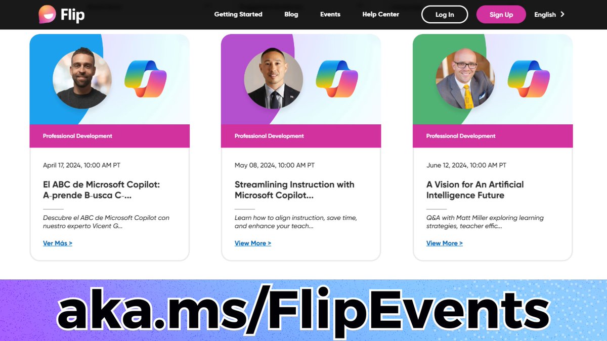 Have you registered yet for our upcoming Flip Events as we continue learning and discussing #AIinEDU❓ 👀 April 17 - @vicentgadea May 8 - @JorgeDoesPBL June 12 - @jmattmiller 📅 Don't miss a single one - join us at aka.ms/FlipEvents #MicrosoftEDU @MSFTCopilot #FlipForAll