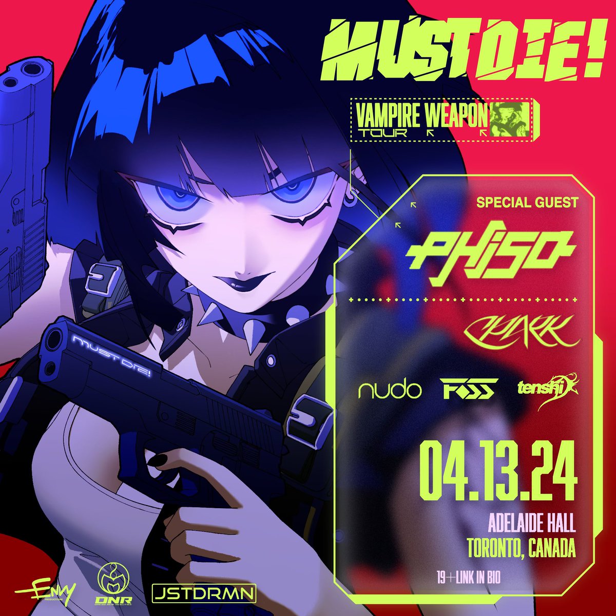 friendly reminder that I’m on support duties for @MUSTDIEmusic + @phisodubs this saturday! third time back at adelaide hall, hopefully no one breaks any bones this time 🙃 w/ @IAMFOSS @tenshi_exe + Nudo 😈