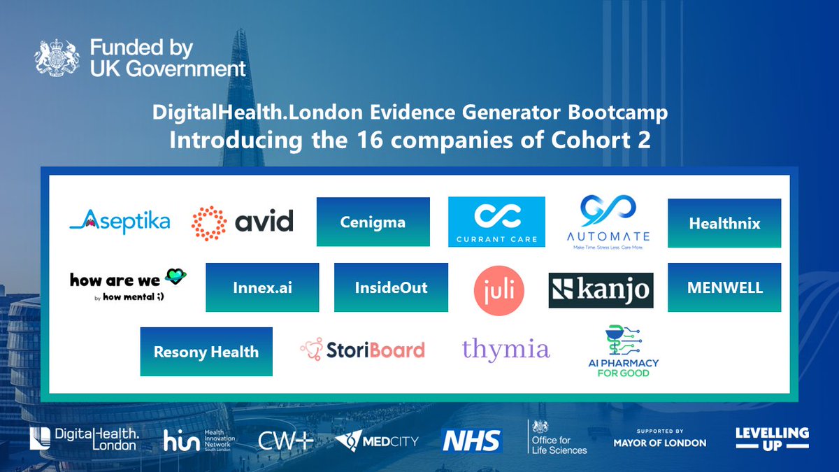 Exciting news - #DHLBootcamp Cohort 2 is here! 🌟 Today we welcome the 16 digital health companies chosen for Cohort 2 of our Evidence Generator Bootcamp! Find out more: digitalhealth.london/cohort-two-of-…