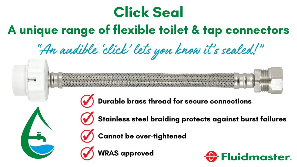 Over tightening connections can result in leaks & damage. Our Click Seal connector eliminates this problem entirely. It gives an audible “click” when a seal is reached & cannot be tightened further. fluidmasteruk.com/products/click… #fluidmaster #clickseal #plumbing