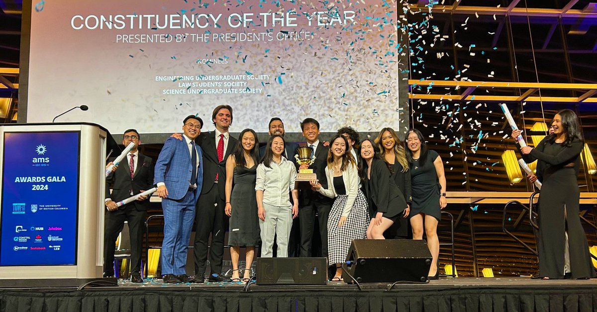 Congratulations to the UBC Science Undergraduate Society who won the “Constituency of the Year” award at the AMS Awards Gala on Friday night! @AMS_UBC