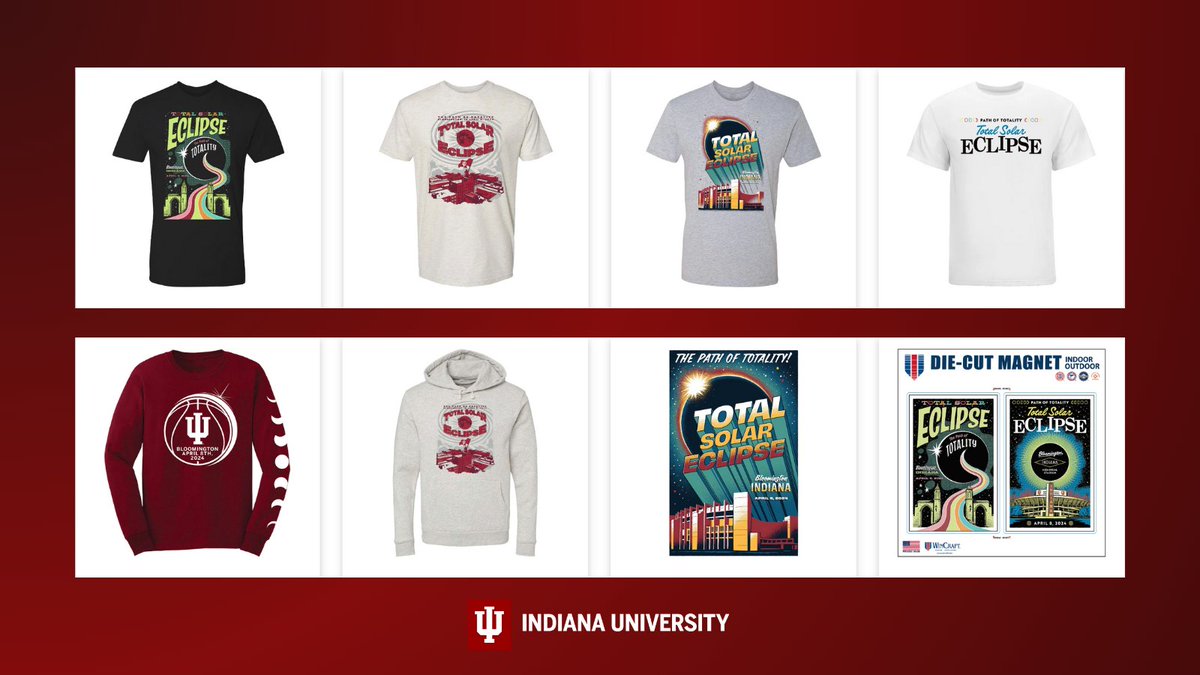 Remember today's eclipse by purchasing @IUTeamStore eclipse t-shirts, stickers, posters, and more: bit.ly/3vFx0Xj. Available only for a limited time!