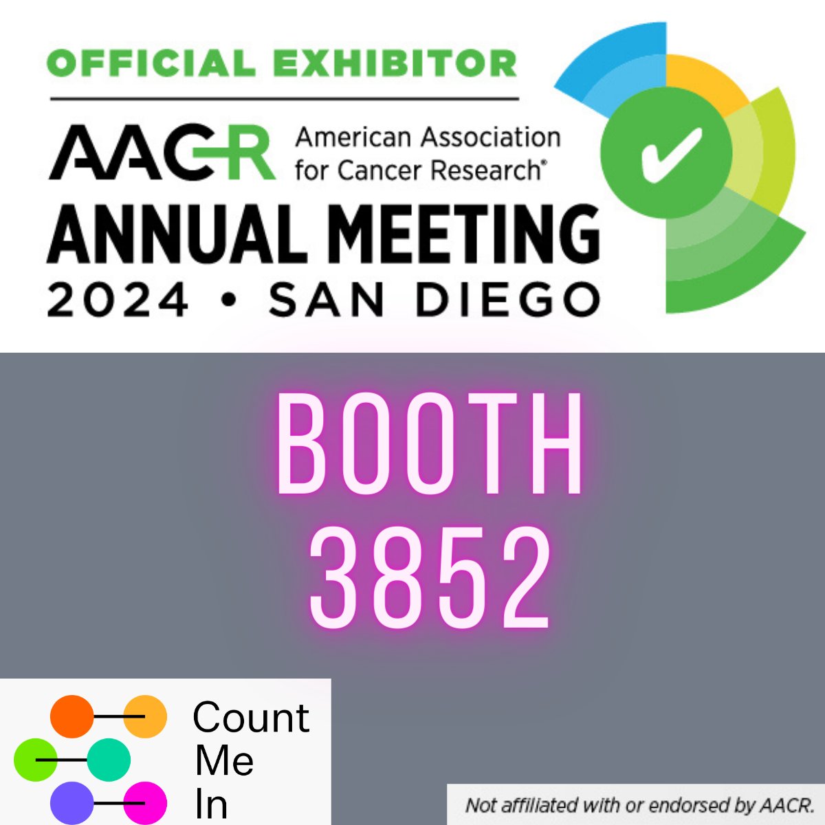 #AACR24 Attendees! 🔔 Stop by Count Me In's booth # 3852 to learn about our vision to elevate patient-partnered research. Who knows, your visit could spark the next break through discovery in care!