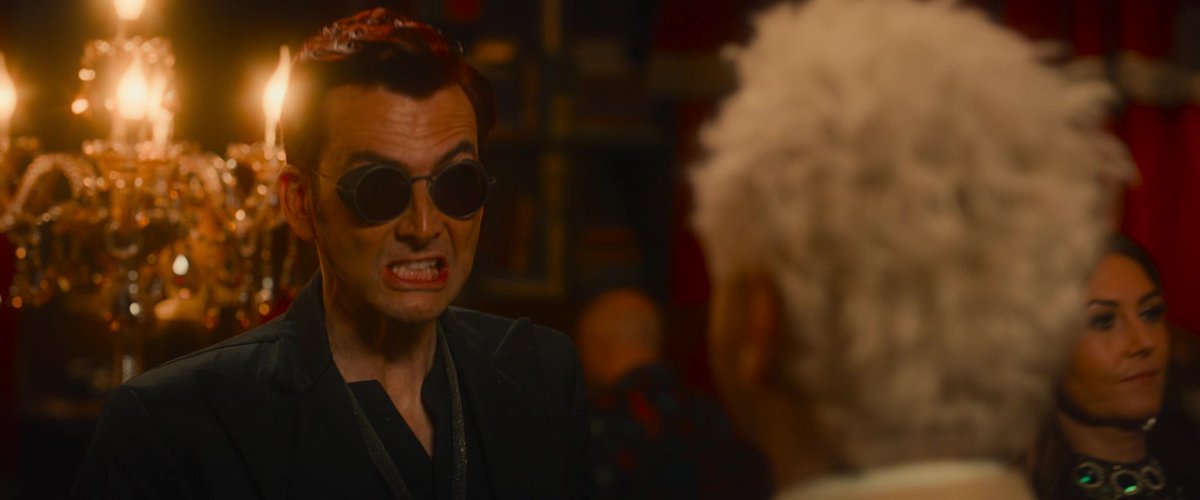 GUYS(GN), I WILL BLOW UP RIGHT NOW.
REMEMBER THAT AZIRAPHALE MADE EVERYONE COMING INTO HIS BOOKSHOP LOOK MORE SUITABLE FOR THE BALL?
CROWLEY GOT LIPSTICK!!!!!!