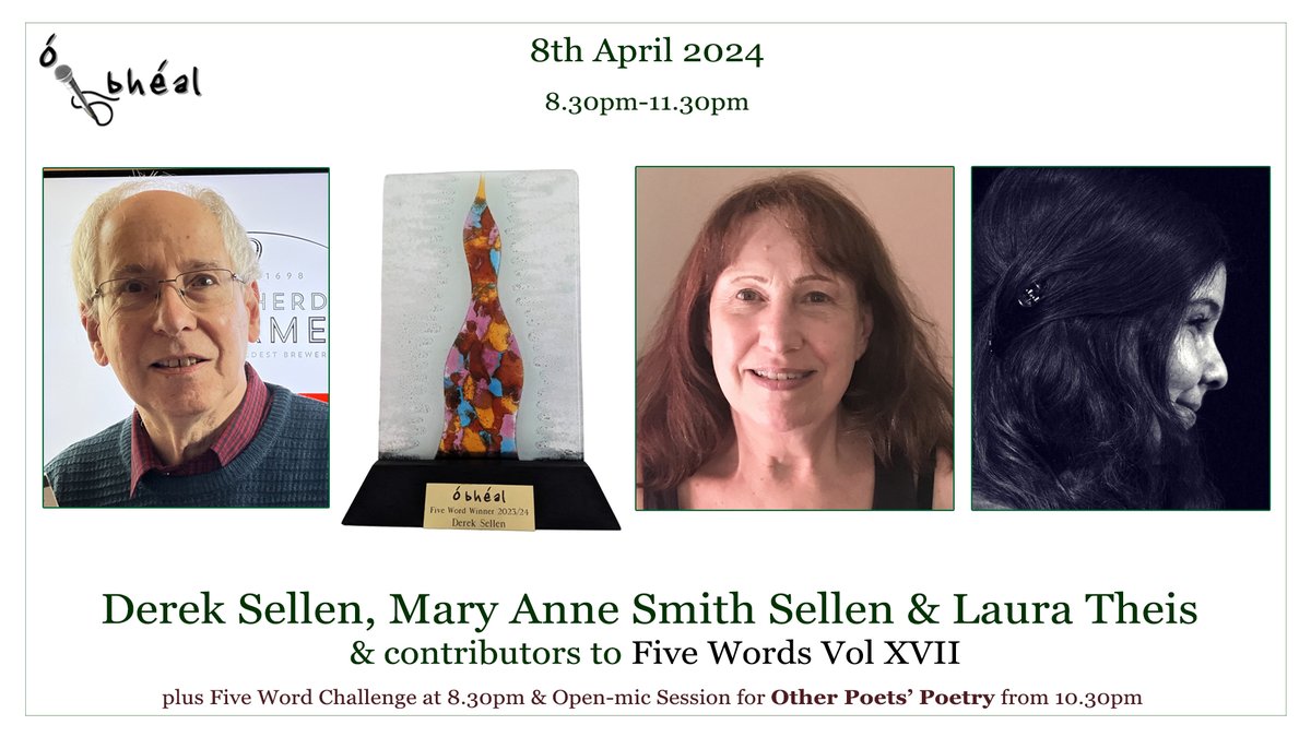 Tonight (in-person or online) is Ó Bhéal's 17th Anniversary event! Comp winners, Five Words Volume XVII & an open-mic for Other Poets’ Poetry obheal.ie/blog/guest-poe… @poetryireland @corkcityarts @artscouncil_ie @PoetryProgRTE @MunLitCentre #Hybrid #Poetry #Events #FiveWords