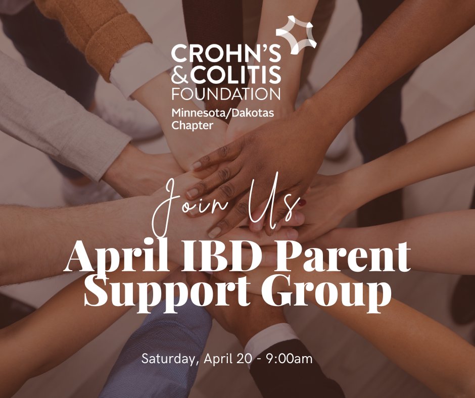 Join us at this month's Parent/Caregiver Support Group! We will meet on Zoom on Saturday, April 20 at 9:00am. For the Zoom link please email mnccfpeds@gmail.com. This is a great opportunity to chat & ask questions to other parents/caregivers of pediatric IBD patients.