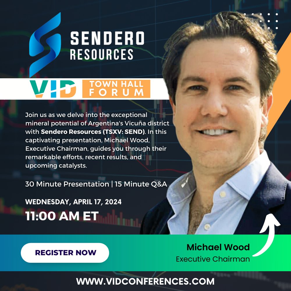 Join our Executive Chairman, Michael Wood, on April 17, as he delves into the mineral potential of Argentina's Vicuña district with Sendero Resources (TSXV:SEND). Listen as he shares our company's current efforts and upcoming catalysts.

Register: bit.ly/3U9skCm