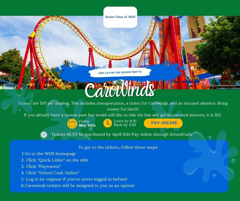 SENIORS! The deadline to purchase tickets for Carowinds has been extended! Tickets are available until THURSDAY, APRIL 11TH. Get your tickets today - you don't want to miss out on this fun day with your friends! @AGHoulihan @UCPSNC