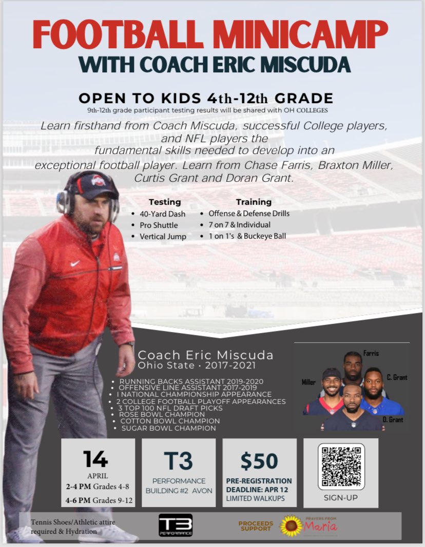 Last week to pre register! Join me and four national champions @ChaseFarris57 @BraxtonMiller5 @_CurtisGrant14 @AkronsVO_21 to help kids fight cancer! @PrayerfromMaria at @T3Performance1 docs.google.com/forms/d/e/1FAI…