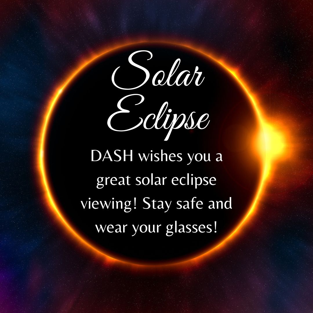 UTSW_DASH's tweet photo. Enjoy the eclipse today, Dallas! And don't forget about our event coming up! @UTSWGradSchool #solareclipse #autismawarenessmonth #DASH https://t.co/D8nAZsky09