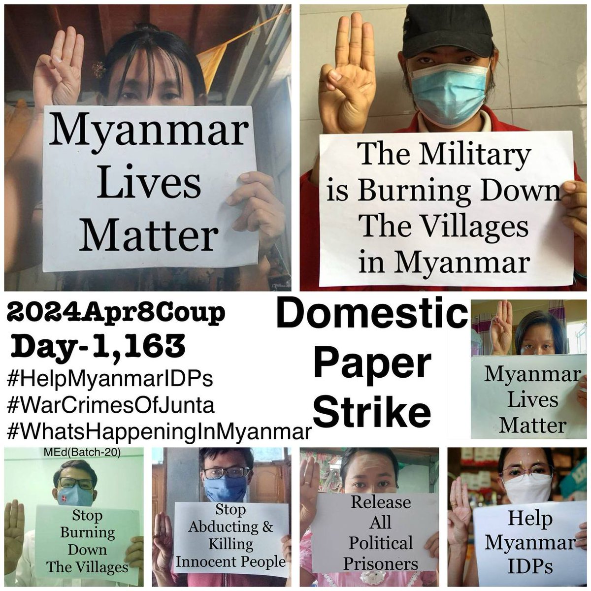 Daily anti-coup revolutionary domestic strike by pro-democracy CDMer teachers from Sagaing University of Education as 1,163rd day. #2024Apr8Coup #AgainstConscriptionLaw #WhatsHappeningInMyanmar