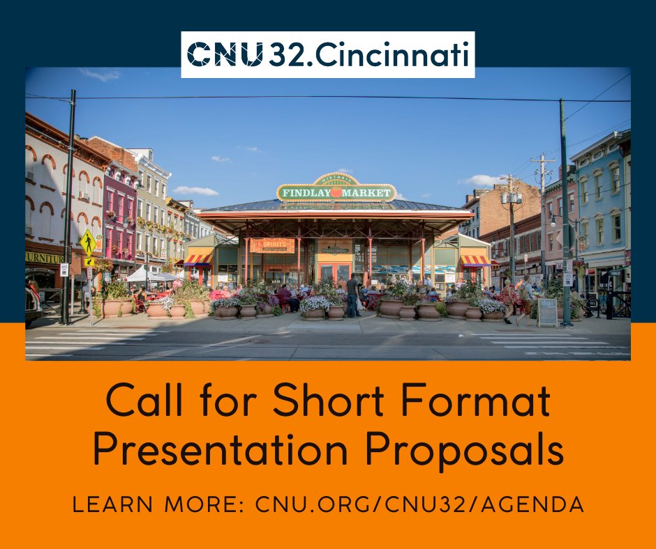 Short Format presentation proposals for #CNU32 are due on April 12! This session offers an opportunity for members of all backgrounds and levels of engagement to share their work and ideas. Submit your proposal and be part of the action. <a href="/CNU32_Cincy/">CNU 32 in Cincinnati</a> 1r0afn8bk1j.typeform.com/to/Qn9E9kFO