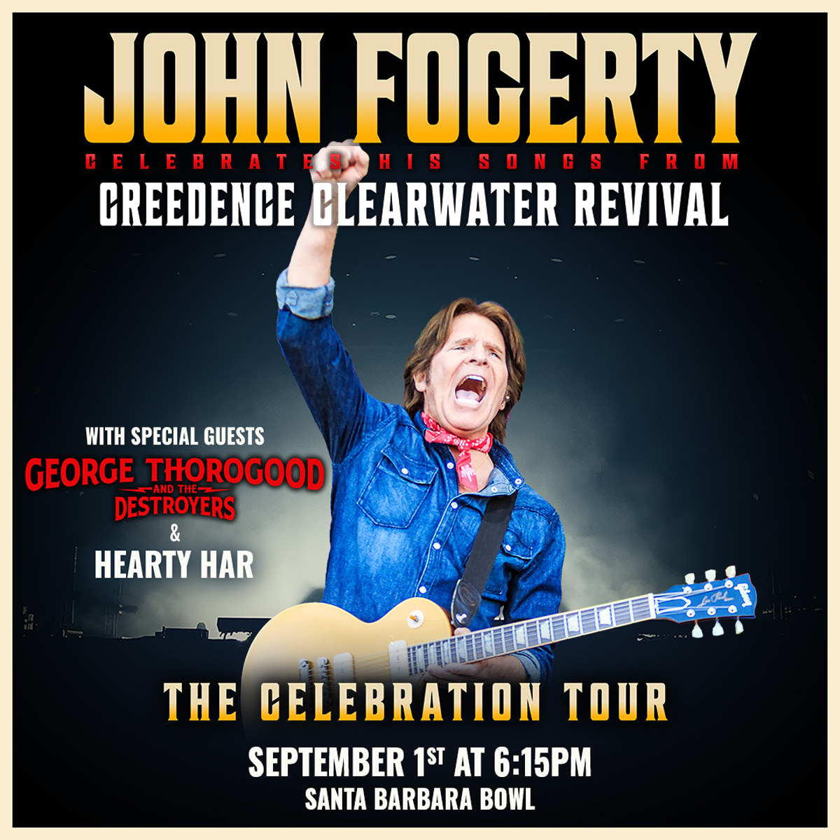 @sbbowl welcomes @JohnFogerty, 'The Celebration Tour' on 9/1! Special guests @ThorogoodMusic & The Destroyers & @HeartyHar! 🎟️ Tix on sale: 4/12 at 10 AM 🎟️ Purchase tickets at the Bowl Box Office or on sbbowl.com #SBBowl #SBBowlSeason2024 #JohnFogerty