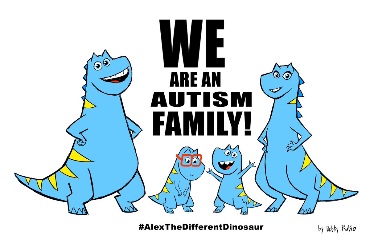 Happy #AutismAcceptance Month! I wanted to continue to tell our stories and continue the #advocacy for #autism. So I created new characters #PapaAllosaurus #AlexAllosaurus #WillAllosaurus #MamaAllosaurus ! The #AllosaurusFamily #AlexTheDifferentDinosaur 💙💛❤️♾️