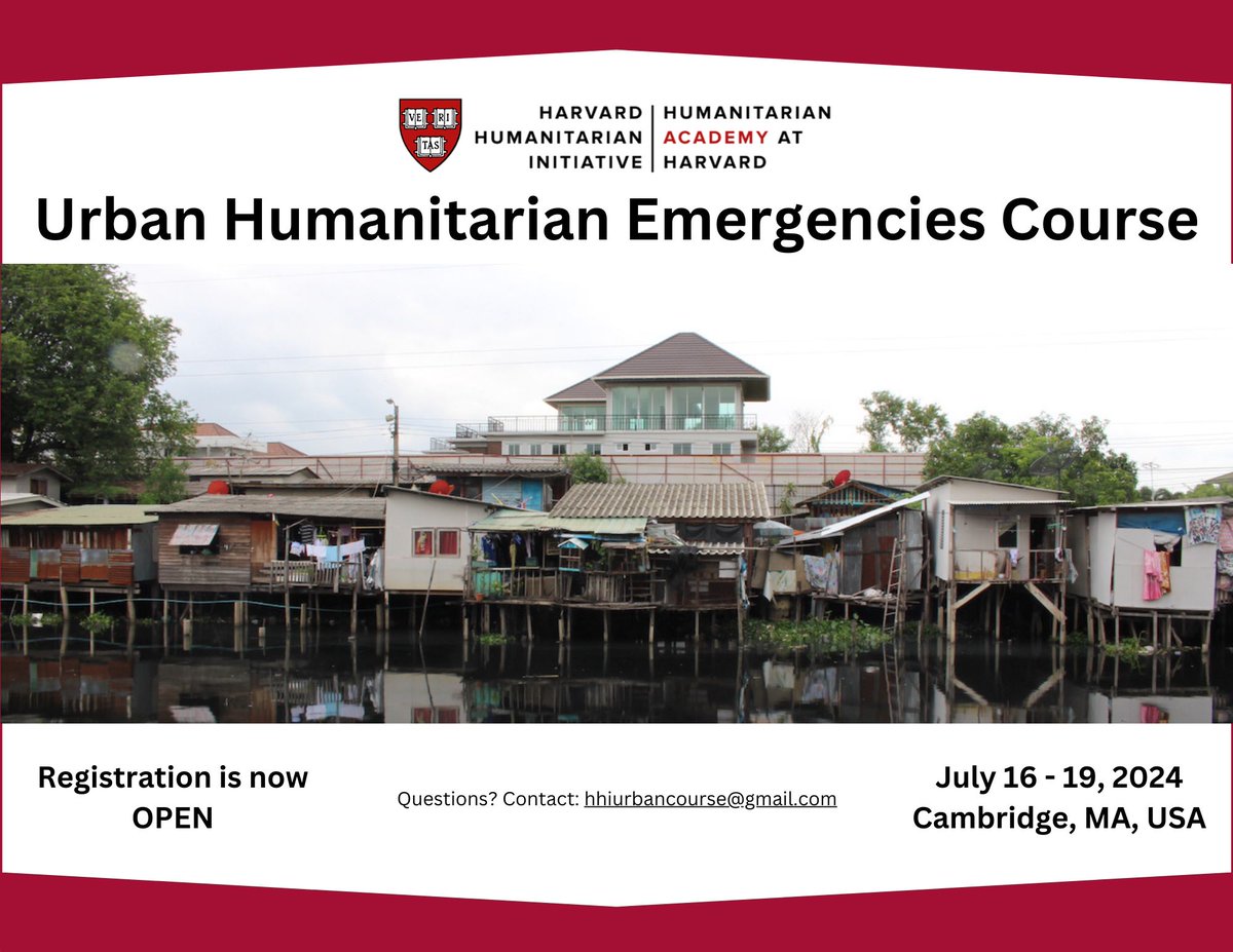 We are excited to announce that registration for the Urban Humanitarian Emergencies Course is now open! The course will be offered in-person from July 16th to July 19th, 2024. The course will be held in Cambridge, MA. Registration Link: buff.ly/4aqoz1b