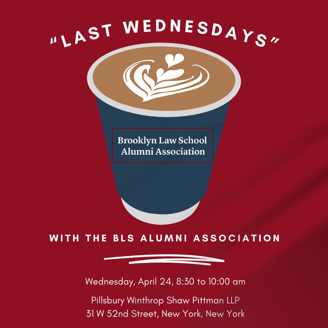 The support, enthusiasm, and attendance for 'BLS Last Wednesdays' has been amazing, and we're just getting started! We'd love to have you! This is a great opportunity to informally meet, mingle, and start the day with your fellow BLS alumni. RSVP: brooklawedu.tfaforms.net/44