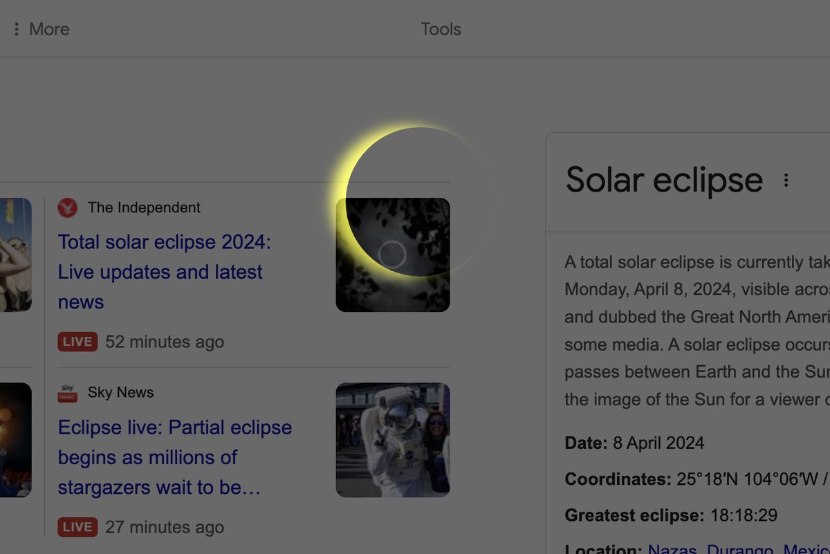 Googling solar eclipse right now is quite fun. Probably the nearest most of us will get 😎