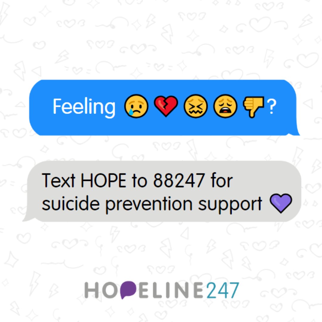 📱 Feeling suicidal? Text us. Our HOPELINE247 advisers are here for you every day. Text 'HOPE' to 88247, for free, confidential, suicide prevention advice.💜 #SuicidePrevention