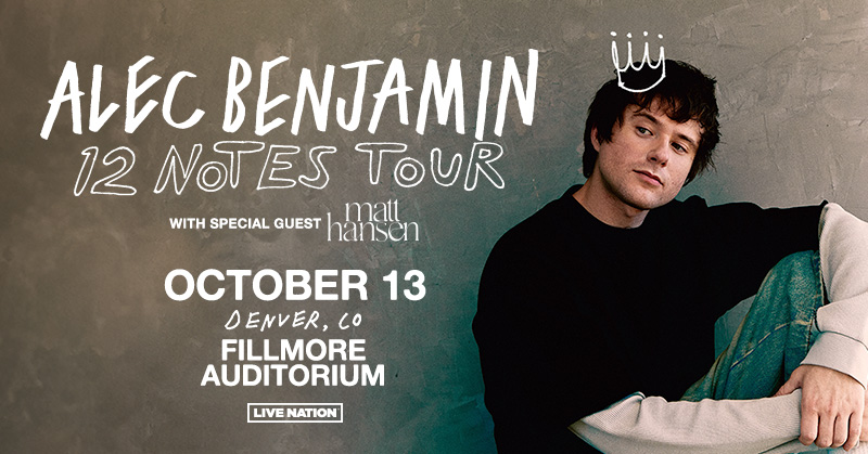 JUST ANNOUNCED 🧡 @AlecBenjamin is heading to the Fillmore on 10/13 for his 12 NOTES TOUR! 🎫 Presale | Tomorrow! | 10am | Code: RIFF 🎫 On Sale | This Friday | 10am 👉 livemu.sc/4arCown