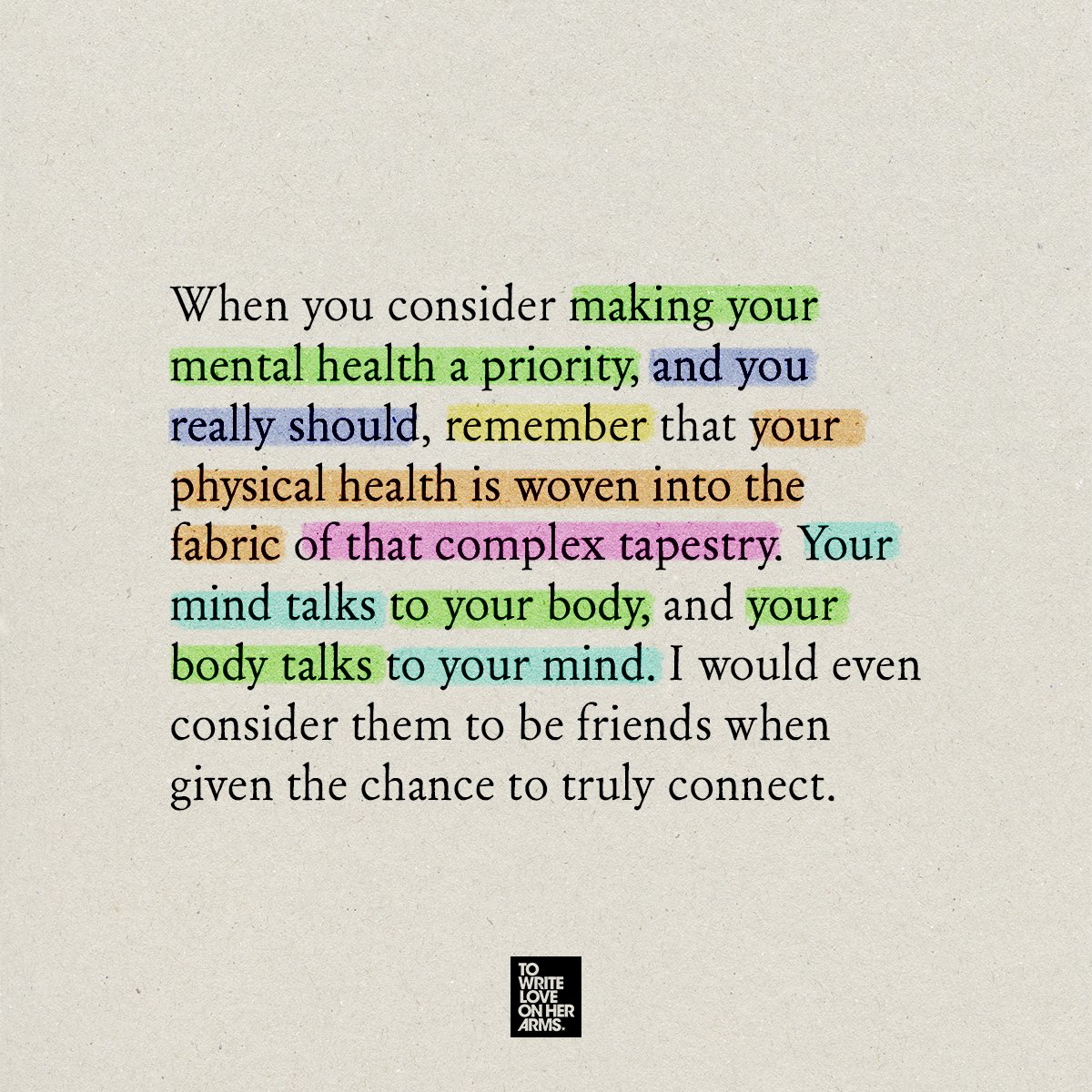 When we think of mental health, we sometimes stop at things like talk therapy, journaling, and medication, but the mind-body connection is essential. TWLOHA Editor Becky Ebert explores all of this in “Expressing + Processing Emotions Through Movement': twloha.com/blog/expressin….