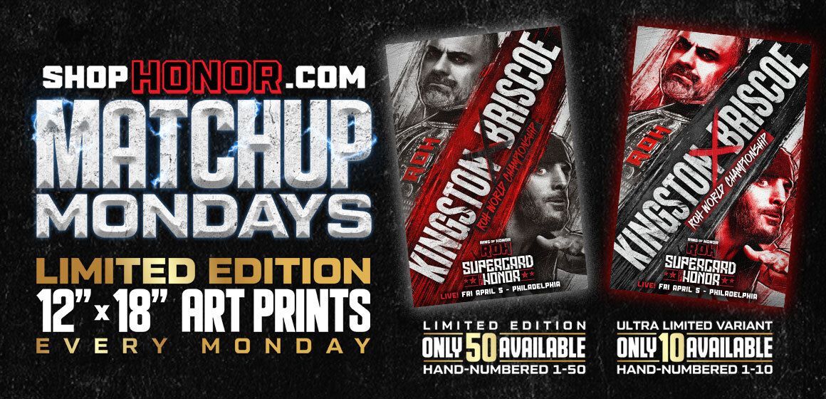 It’s Matchup Monday! Check out these limited edition @ringofhonor Supercard of Honor Eddie Kingston vs Mark Briscoe matchup art prints that are available at ShopAEW.com & ShopHonor.com! They will be hand numbered. #shopaew #aew #ringofhonor