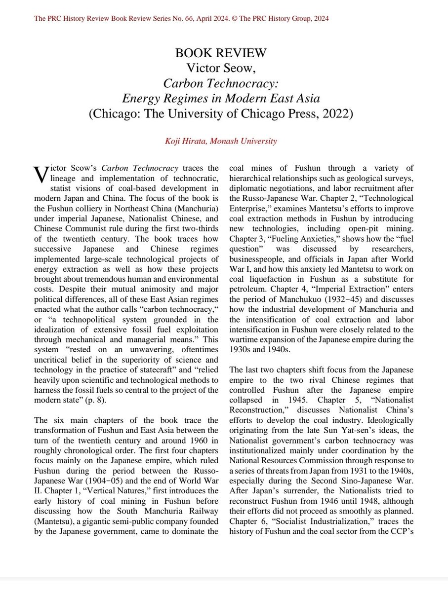 'With its carefully researched details, elegant style of writing, and thought-provoking arguments, this book will no doubt become a new classic in multiple fields of research.' Many thanks again to @hirako13 for this exceedingly generous review 🙏 prchistory.org/the-prc-histor…