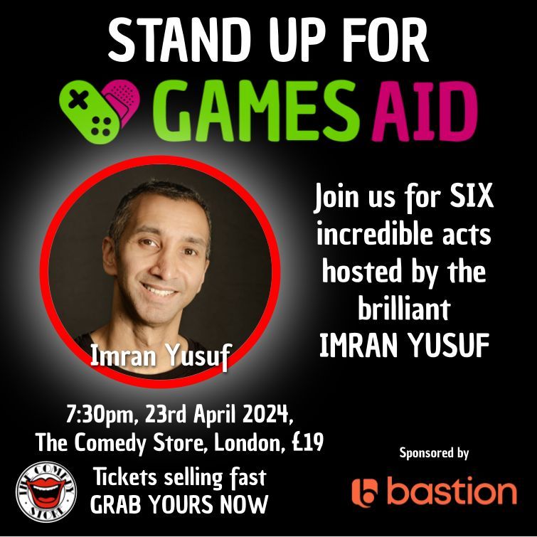 Our first act feature and our host is our GamesAid patron, Imran Yusuf! Imran is an amazing patron and supporter of GamesAid. Join us for an evening of laughter and great fundraising with @imranyusuf as the host, get your tickets now! london.thecomedystore.co.uk/event/stand-up…