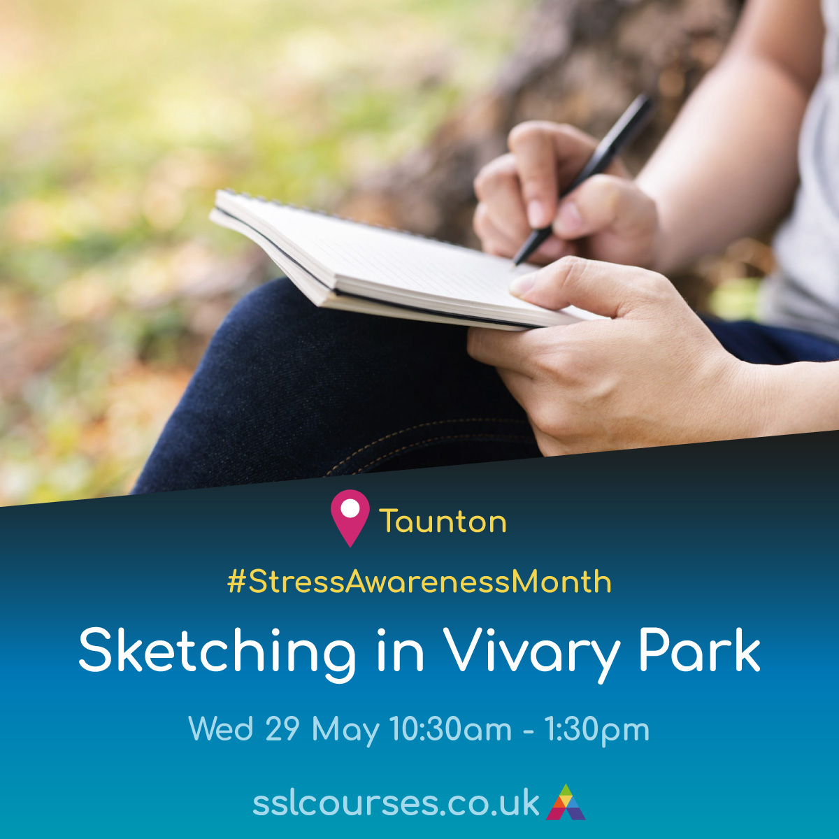 🍃🌺 Sketch away your worries during #StressAwarenessMonth! Join SS&L for a morning in Vivary Park sketching the wonderful scenery around us. 🌺🍃

Book our May course here: sslcourses.co.uk/courses/course…

#SSL #CreateYourFuture #StressAwarenessWeek #StressAwareness #ArtTherapy #Artists