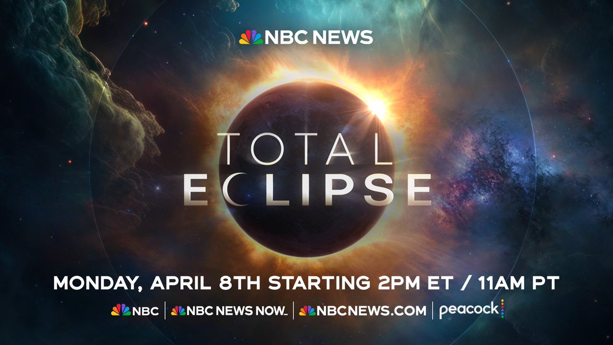 One hour until @NBCNews airs special 'Total Eclipse 2024' coverage on @NBC & @NBCNewsNow. @LesterHoltNBC anchors the two-hour special report & @NBCNightlyNews from the Indianapolis Motor Speedway. Tune in at 2pm ET ➡️ NBCNews.com/NOW