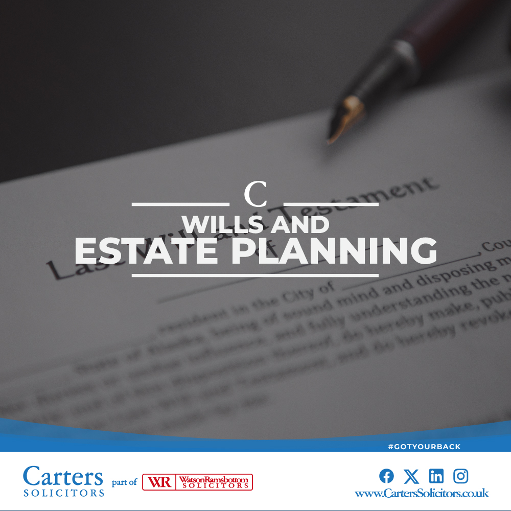 Planning ahead and having a will in place is something we should all consider!

We have a great team of people on hand to guide you through this process & help you overcome any potential challenges 👇

carterssolicitors.co.uk/personal/wills…

#GotYourBack