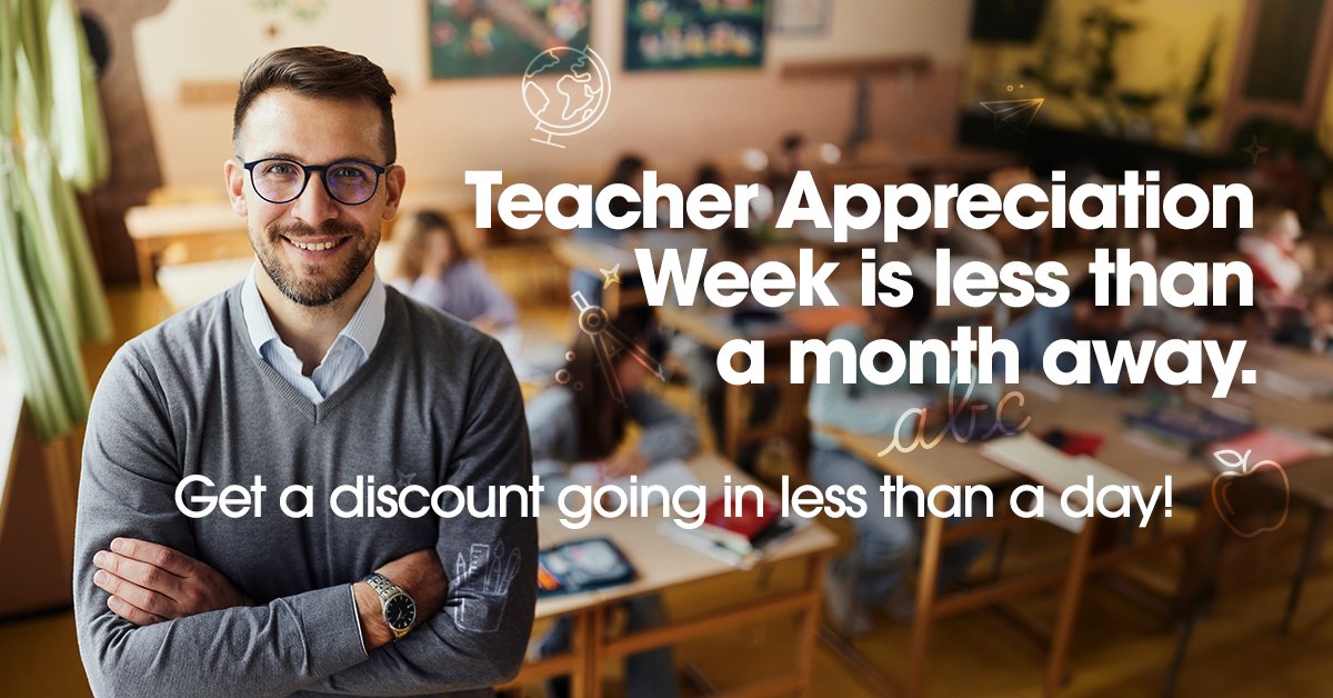 Teacher Appreciation Week is less than a month away. 4 in 5 teachers will try a new brand with a teacher discount. Get your first offer up and running in less than a day with our free trial! ow.ly/WEjB50RaIZQ #teachers #teacherappreciationweek #reward #discount #offer