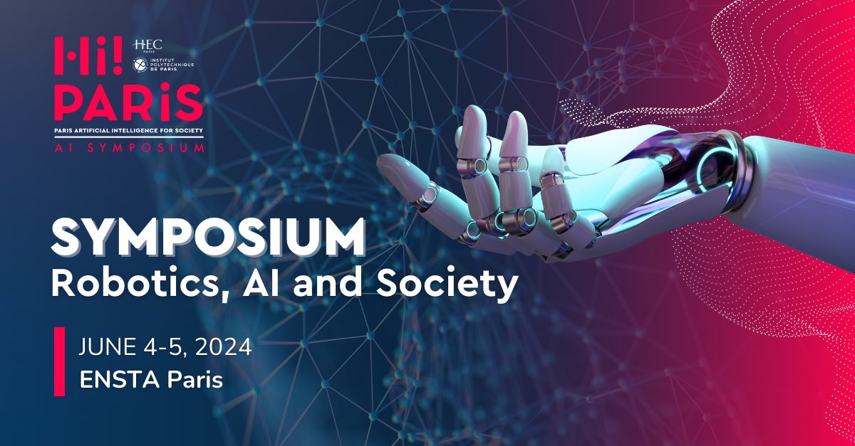 The @HiPARISCenter Symposium on #Robotics, #AI, and #Society is happening on June 4-5, 2024. 📅 Dive into plenary talks by renowned researchers, explore exhibitions, and network! 👥 Early bird rates available until April 15th. Register now: hi-paris.fr/symposium-regi…