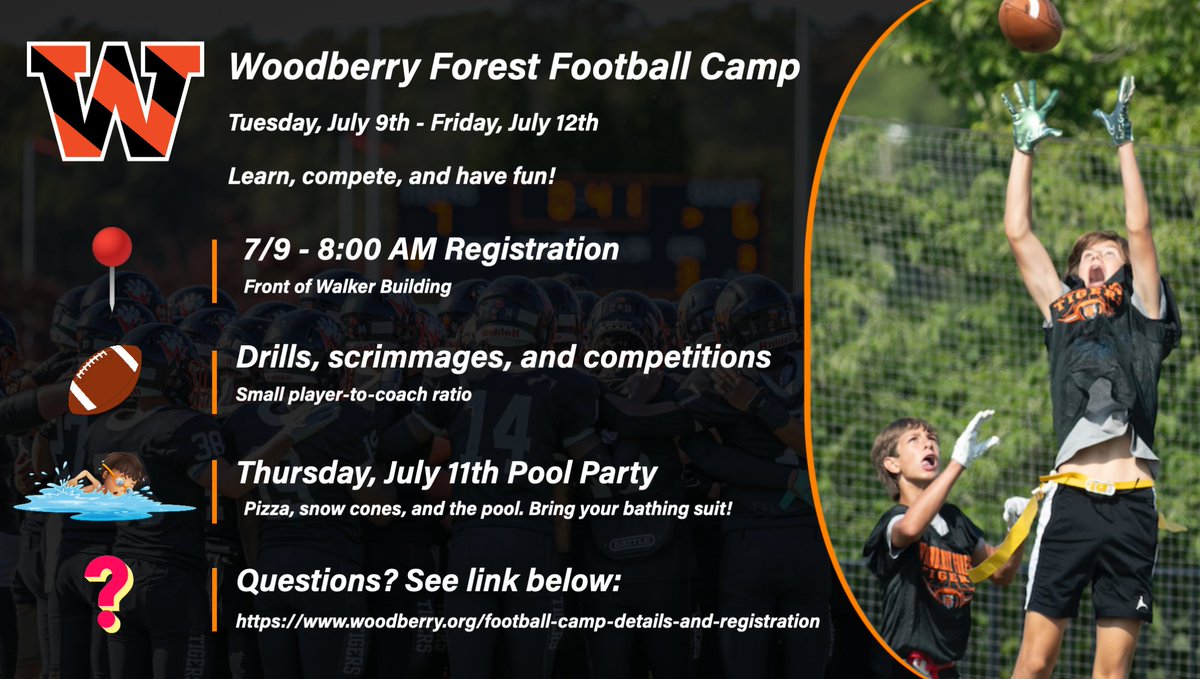 🚨Registration for the @WoodberryFB Summer Camp is open!🚨 Ages 12-16 who want to learn, compete, and have fun, let's get it!