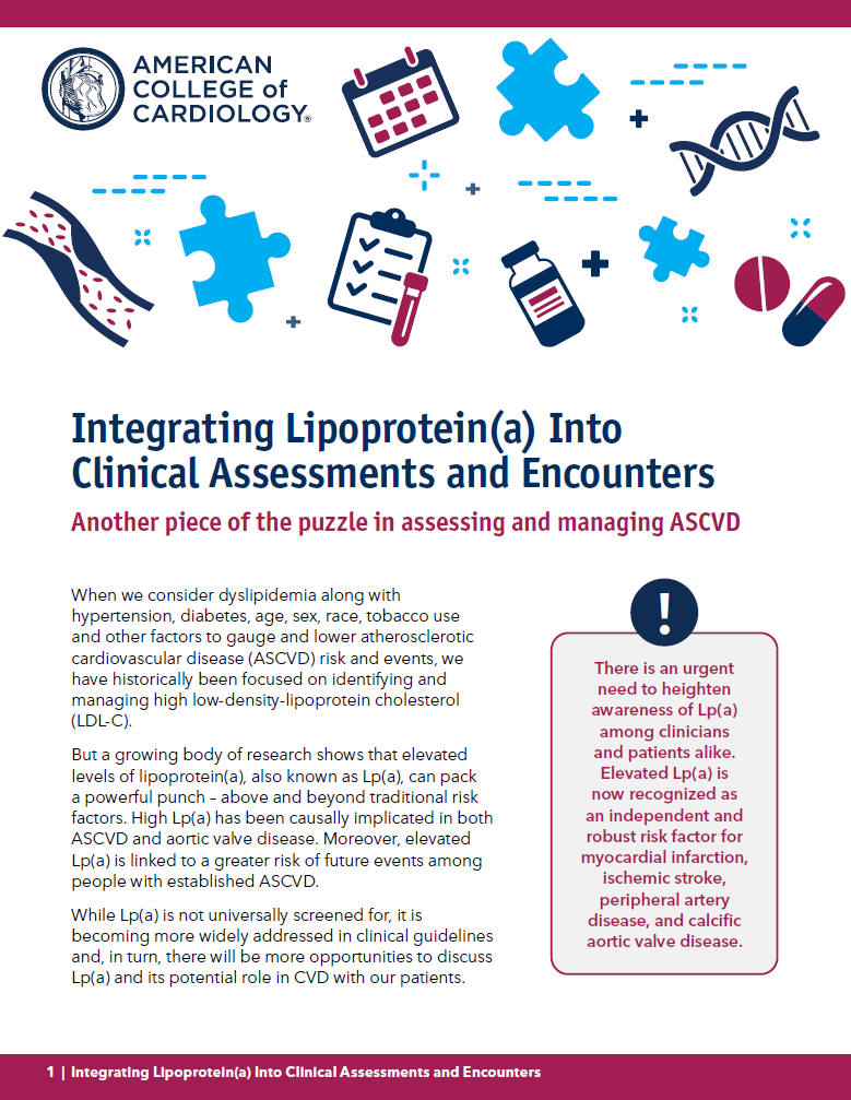 Integrating Lp(a) into clinical assessments and encounters is another piece of the puzzle in assessing and managing #ASCVD. Check out #CardioSmart’s latest tool to learn more: bit.ly/49pnK7m #Cholesterol #ACC24