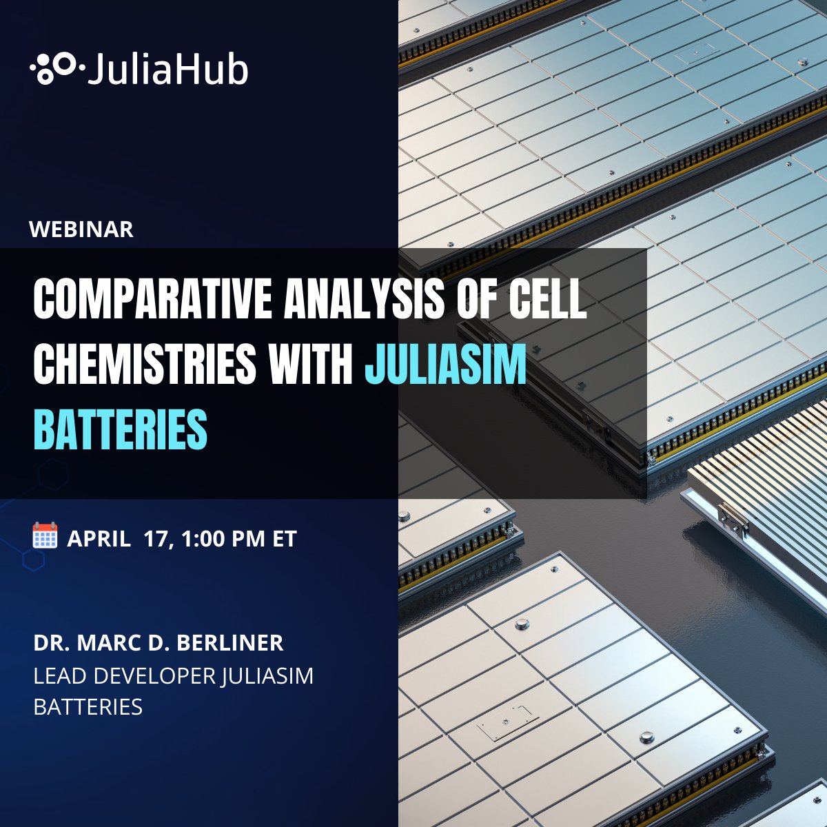 Explore battery chemistry comparisons with JuliaSim #Batteries GUI. Join our #webinar for insights on fast charging & end-of-life predictions. Register now info.juliahub.com/webinar-cell-c… #julialang #chemistry #Simulation