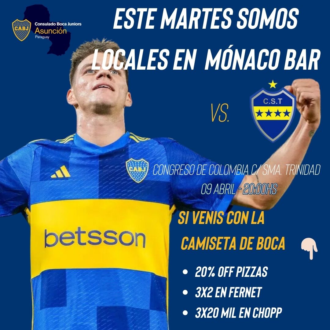 No damos más de ganas de ver al #UNICOGRANDE en Asunción
Vení a ver el partido contra Trinidense con el Consu 
Trae tu camiseta de Boca y tenés:

20% off pizzas
3x2 en fernet
3x20 mil en Chopp
#Bocaesmundial #Bocaentodoslados #Bocademivida #ParaguayesdeBoca💙💛💙🇵🇾 #0descensos🅱️