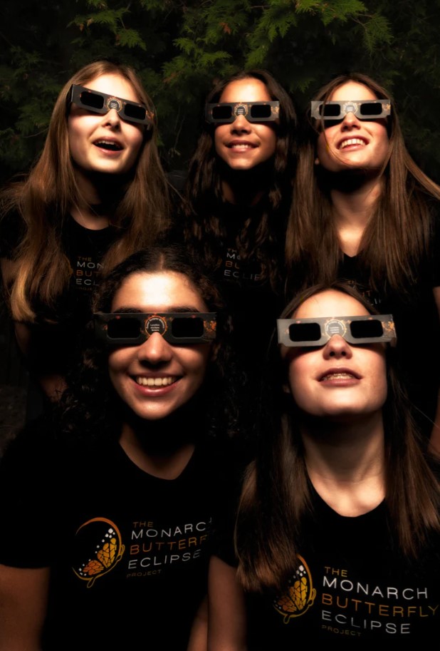 Happy #SolarEclipse day! 🕶️ @flyyhm is proud to support The Monarch Butterfly Eclipse Project, an initiative led by 5 students from Oakville, with the purchase of ISO Certified glasses for airport employees. Net proceeds will fund research, conservation efforts & education. 🦋