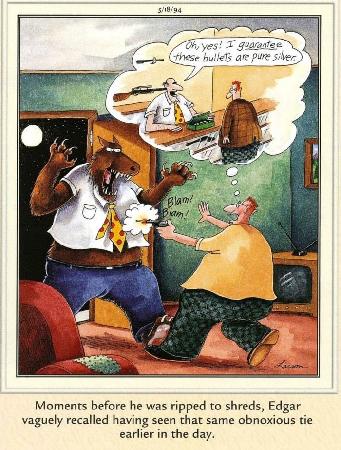 This might be my single favorite Far Side just because it illustrates how Larson could tell a full story without an ounce of fat on it