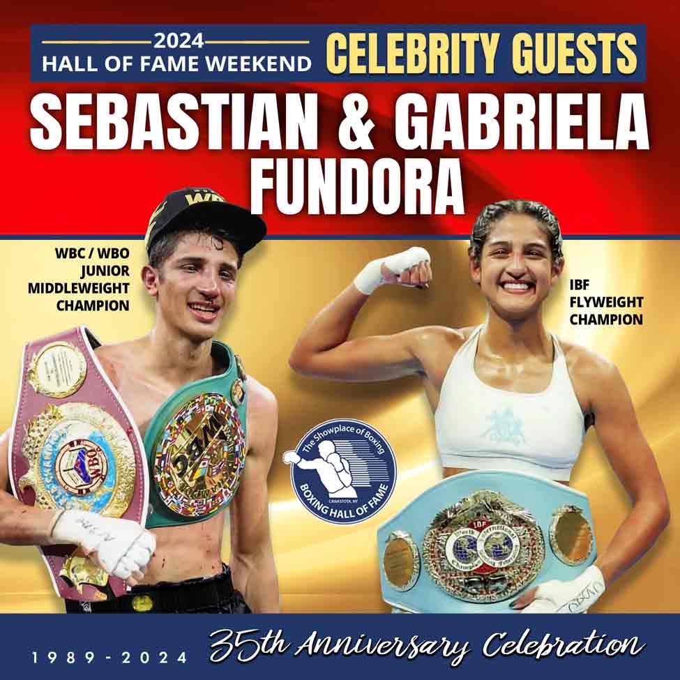 World champion siblings @SebastianFundo1 & @GabrielaFundor3 will attend 2024 Hall of Fame Weekend events June 6-9 in “Boxing’s Hometown!” Don’t miss boxing’s most exciting weekend of the year. Call 315.697.7095 or visit ibhof.com for schedule, ticket info & more.