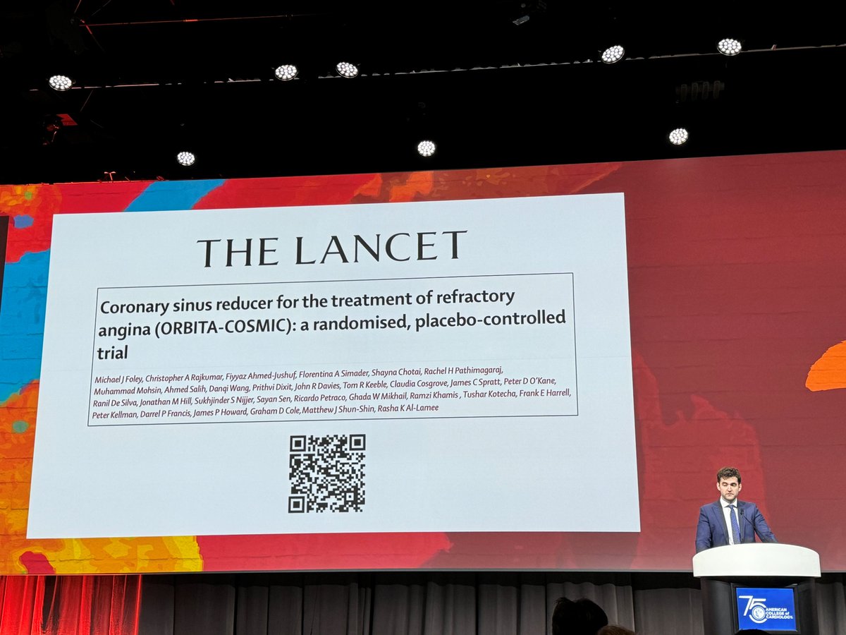 ShockwaveIVL's tweet photo. Congratulations to Dr. Michael Foley and the investigators for the ORBITA-COSMIC trial (PI @rallamee). The trial resulted in reduced angina frequency and improved heart disease related quality of life. And while the imaging endpoint showed no improvement in transmural myocardial perfusion, it did show improvement in subendocardial perfusion, supporting the theorized mechanism of action of the #ShockwaveReducer.

@ACCinTouch
ISI https://t.co/x46wohk9Gd ​Caution: Investigational Device. Limited by U.S. and Canadian law to investigational use. The Reducer is commercially available in certain countries outside the U.S. and Canada. Please contact your local representative for specific country availability.