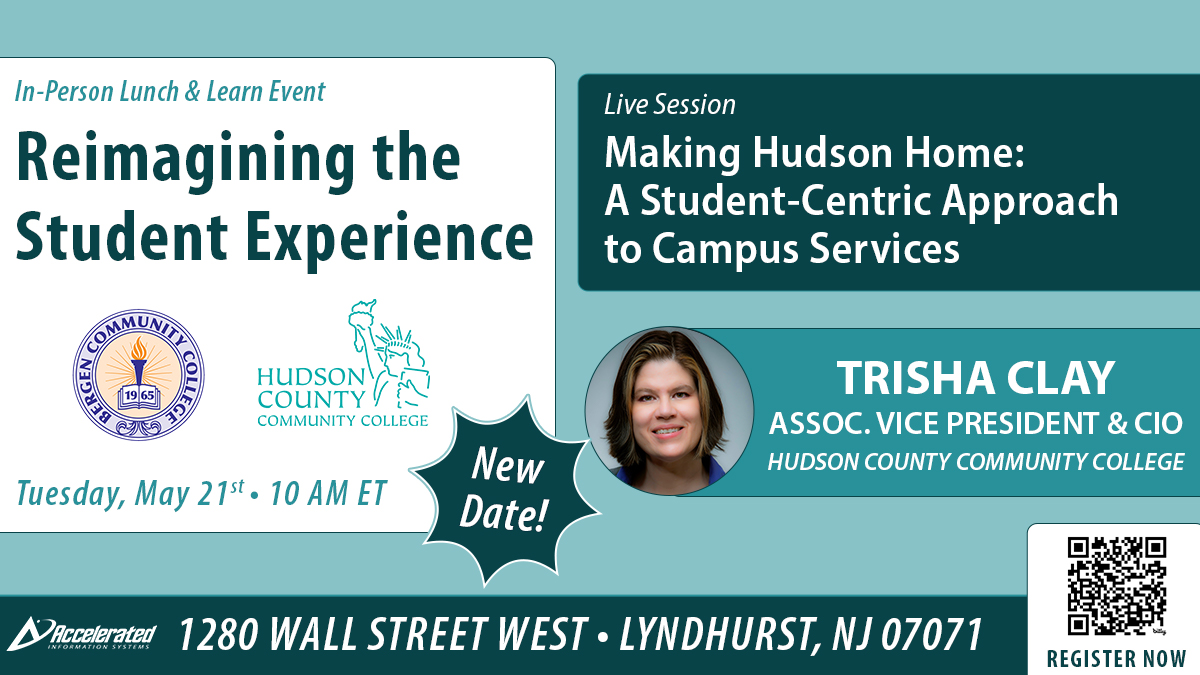 📢Calling all #EdTech Leaders: Join us for a #lunchandlearn at @BergenCC's new Innovation Center to hear how Trisha Clay, #CIO at @HudsonCCC makes Hudson #home with a #studentcentric approach to #campusservices: bit.ly/3QU45Fv 

#highered #IT #ThoughtLeaders #FutureReady