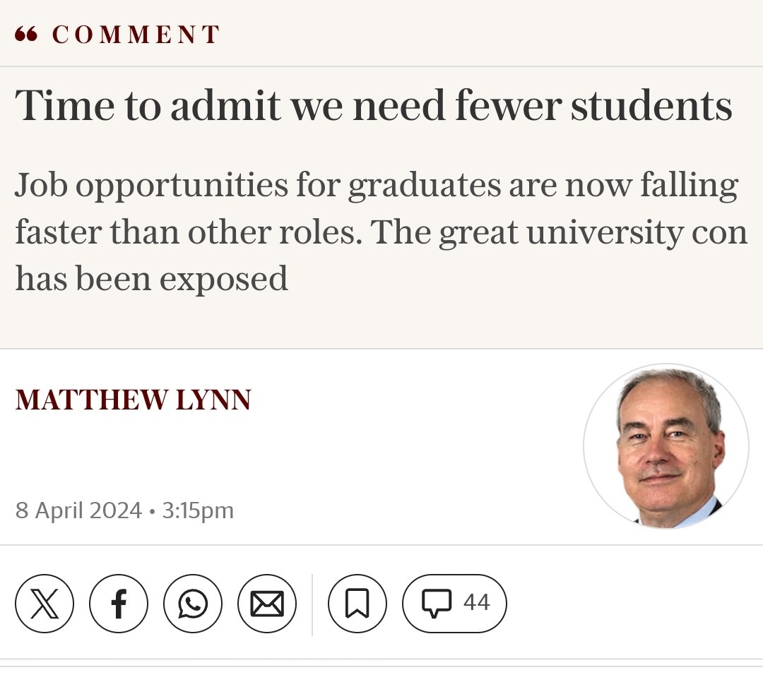 Conservatives in this country have wrecked universities' finances - and graduate prospects - for a generation. Now their outriders turn around and call it all a 'con'. Utterly disgusting, dishonest and immoral.