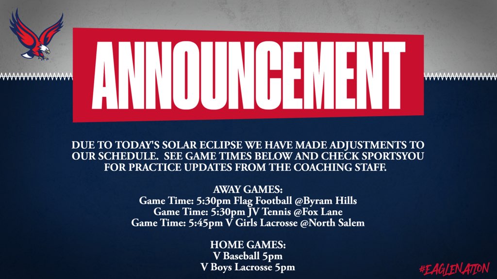 MESSAGE REGARDING TODAY’S GAME SCHEDULE @ufsdeastchester @EastchesterBB @EHSGirlsFlag @EHS__Tennis @ecvarsgirlslax @EastchesterLAX @puccini_thomas