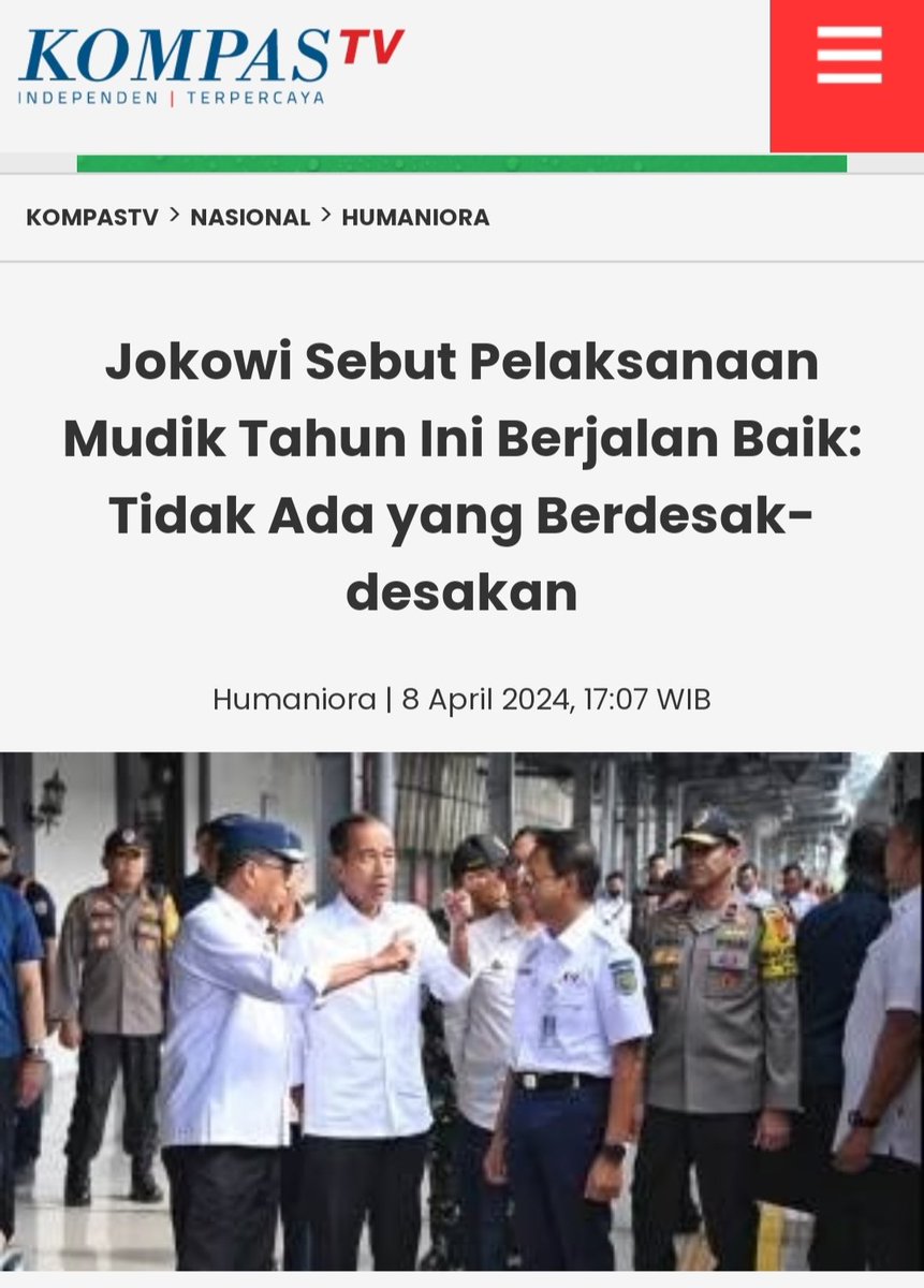 Jokowi: pelaksanaan mudik tahun ini berjalan baik 'tidak ada yang berdesak-desakan. Berdesak-desakan : adanya pada kegiatan bagi' sembako. Ribuan motor nunggu di Pelabuhan Ciwandan 'itu bukan berdesak-desakan' Asal mangap
